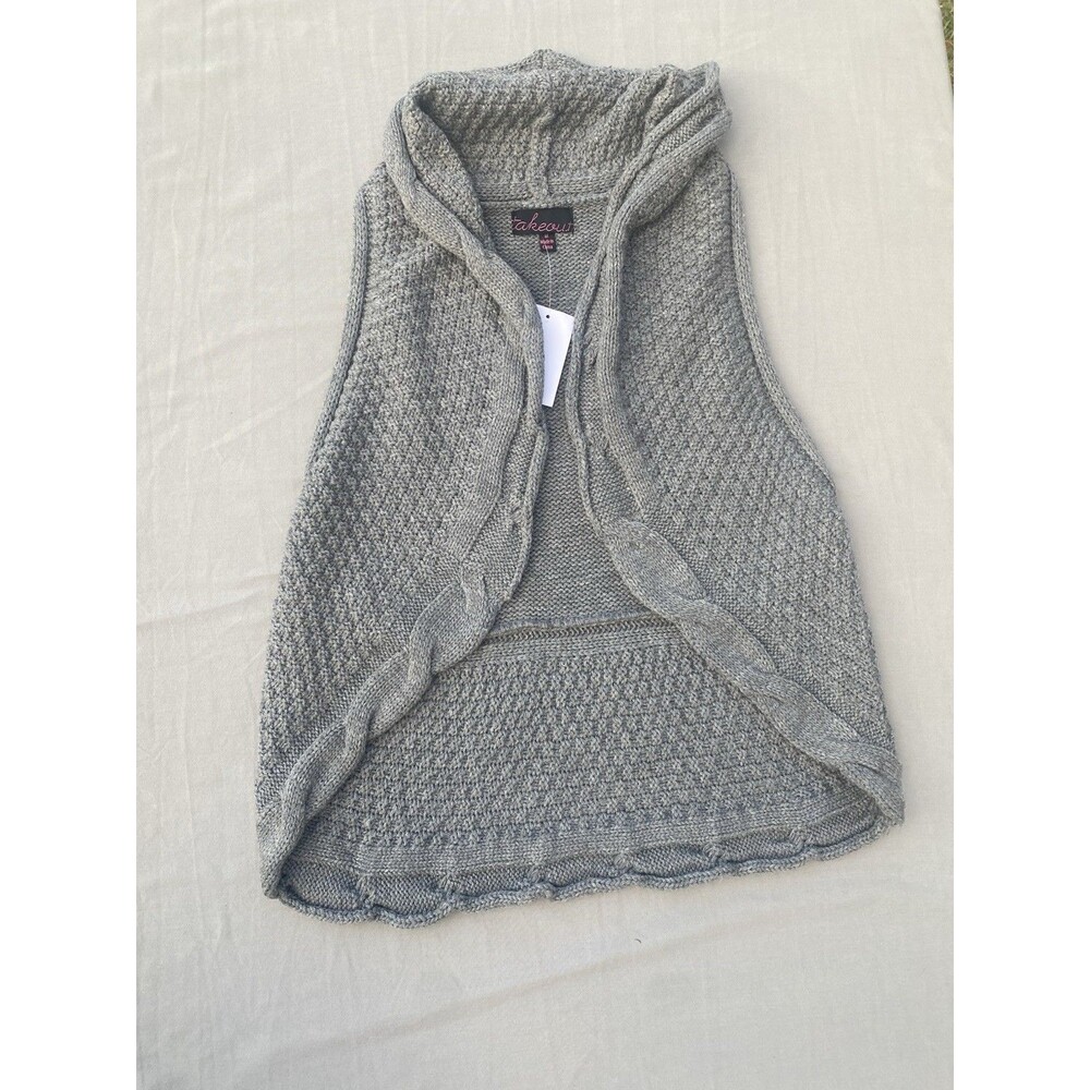 Takeout Gray Open Front Cardigan Vest Cable Knit Layer Sleeveless Cottagecore M